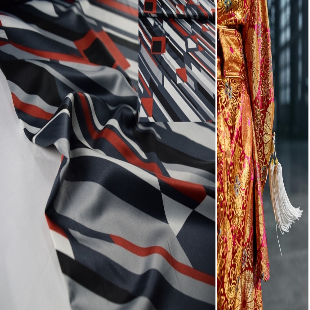 JACQUARD STOFF CHINA SATINSTOFF METERWARE GLÄNZEND BEDRUCKT VORHANG DEKOSTOFF - Picture 5 of 10